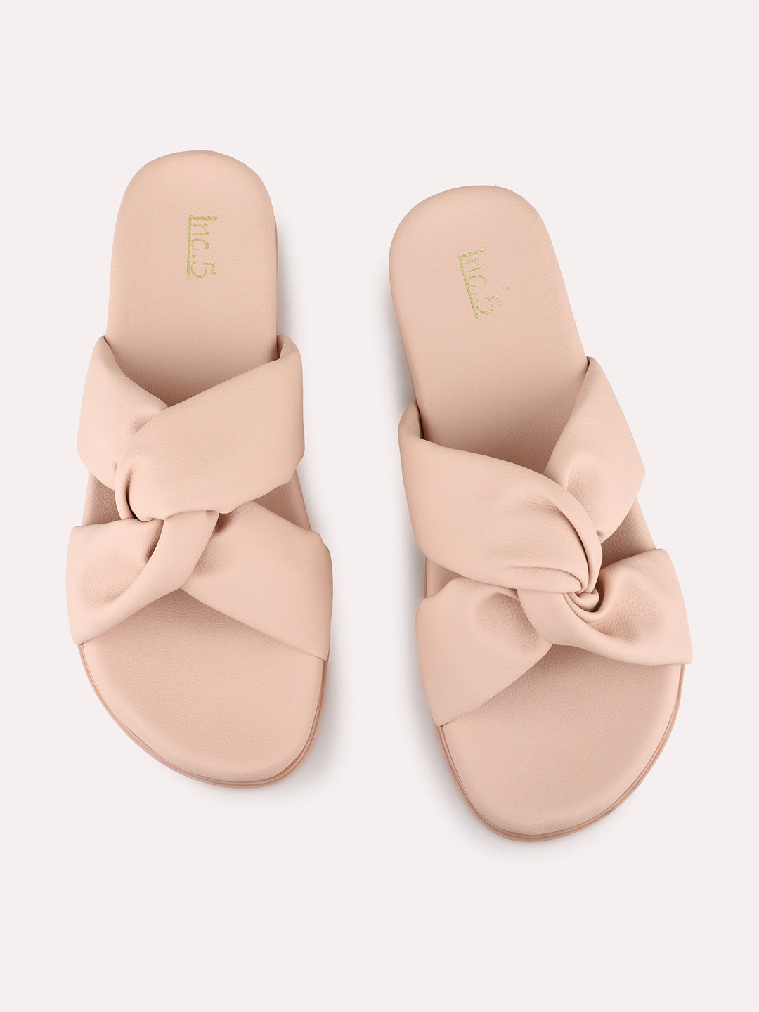 Womens Peach Casual Solid Open Toe Flat Slip-On Sandals