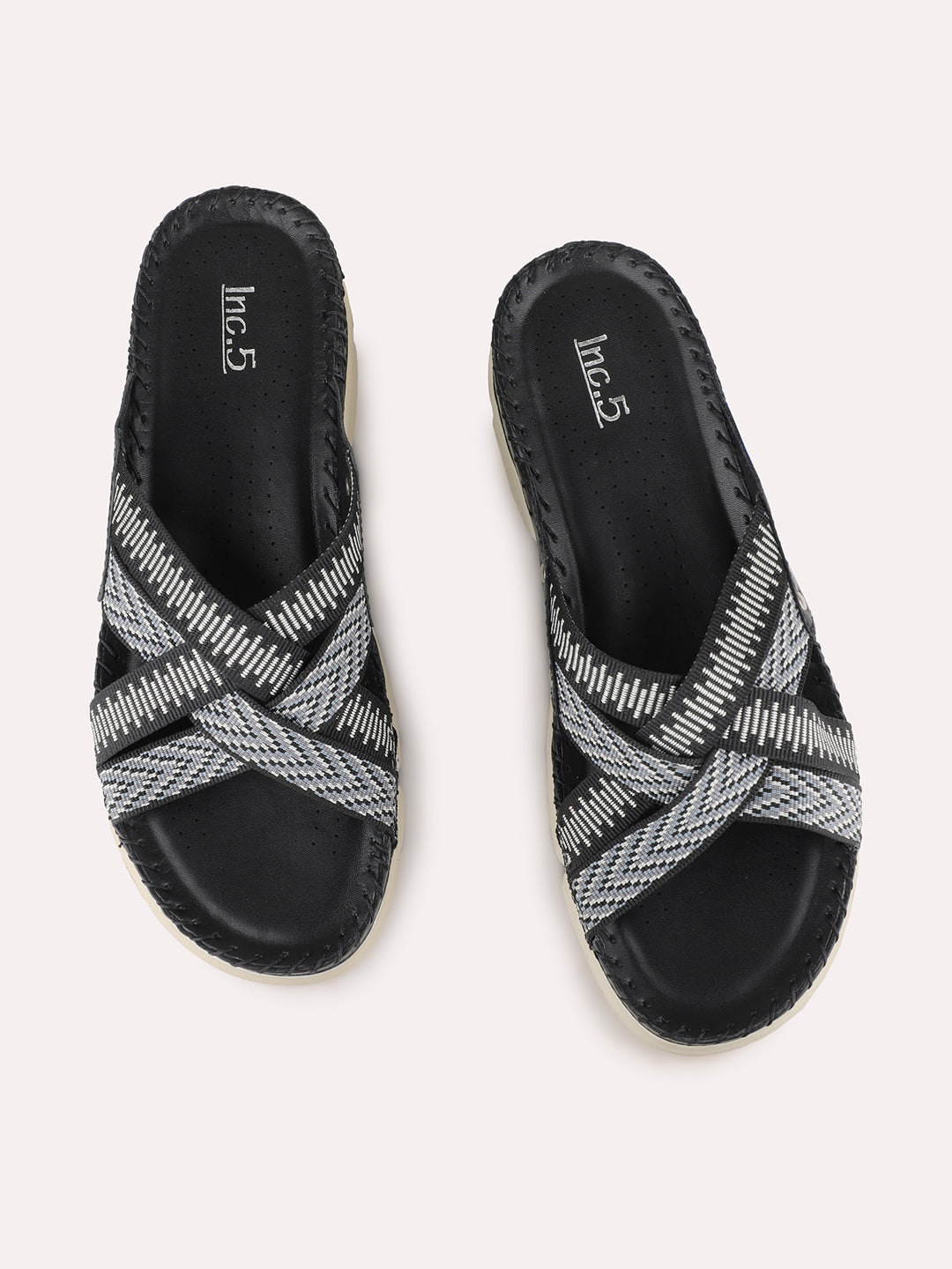 Womens Black Party Wear Solid Open Toe Flat Slip-On Sandals