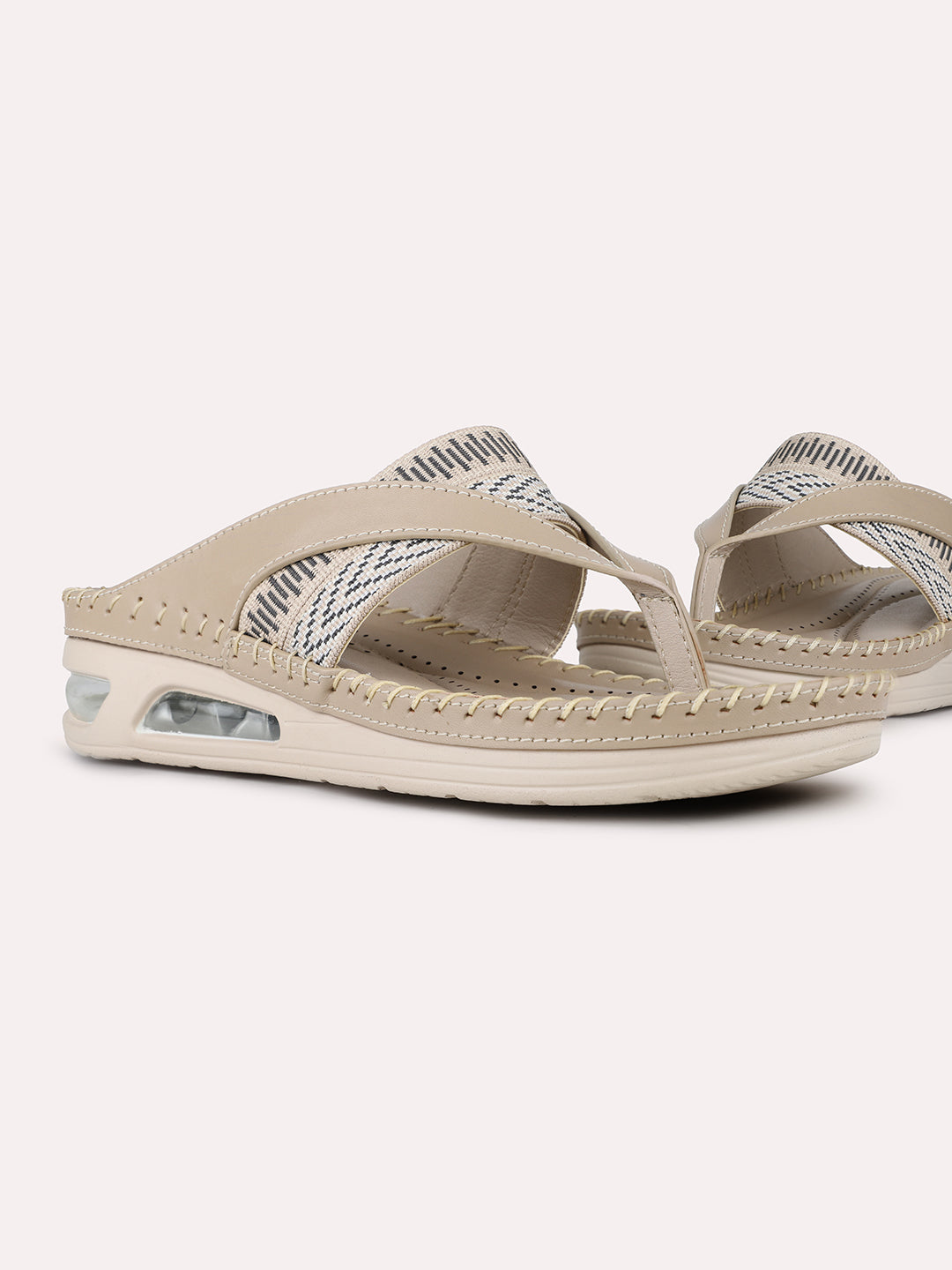 Women Beige Casual Printed Round Toe Flatform Heels