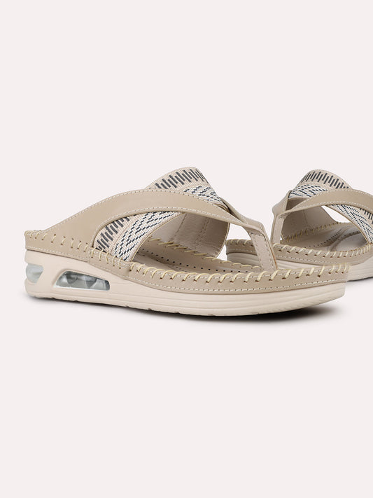 Women Beige Casual Printed Round Toe Flatform Heels