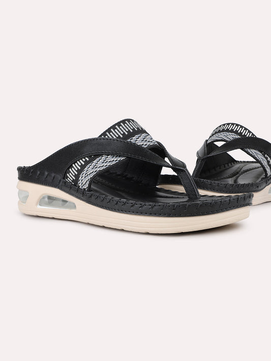 Women Black Casual Printed Round Toe Flatform Heels