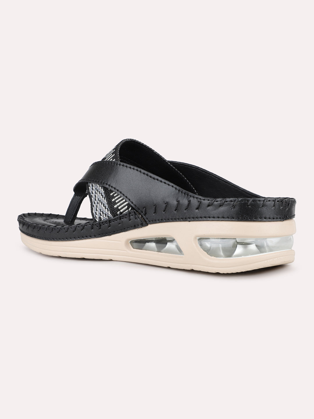 Women Black Casual Printed Round Toe Flatform Heels