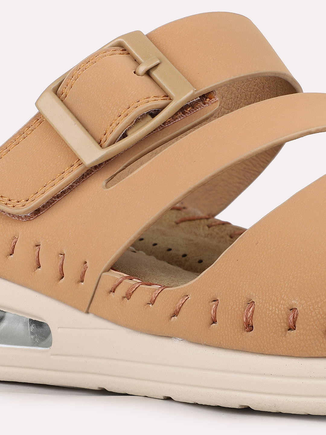 Women Beige Casual Solid Round Toe Flatform Heel Sandals