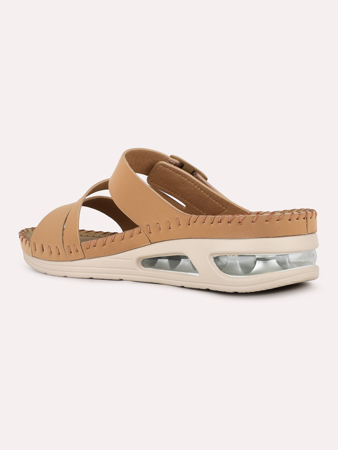 Women Beige Casual Solid Round Toe Flatform Heel Sandals