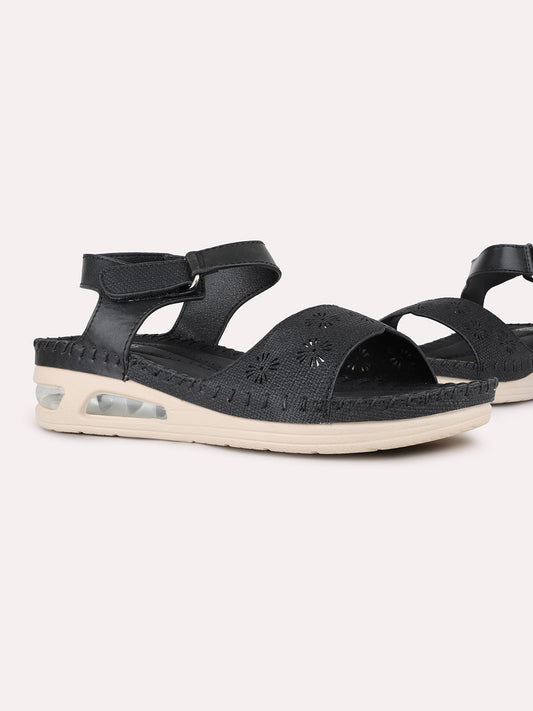 Women Black Casual Solid Round Toe Flatform Heels