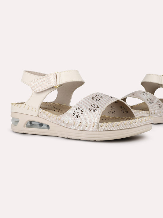 Women Cream Casual Solid Round Toe Flatform Heels