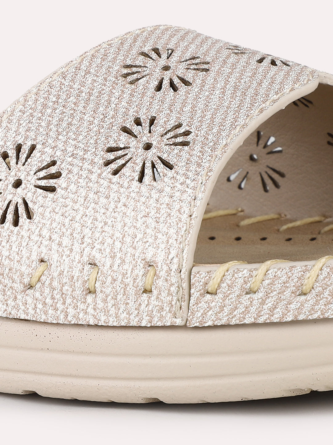 Women Cream Casual Solid Round Toe Flatform Heels