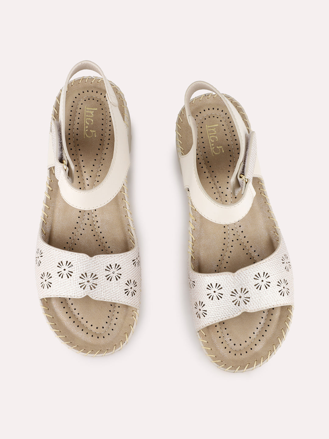 Women Cream Casual Solid Round Toe Flatform Heels