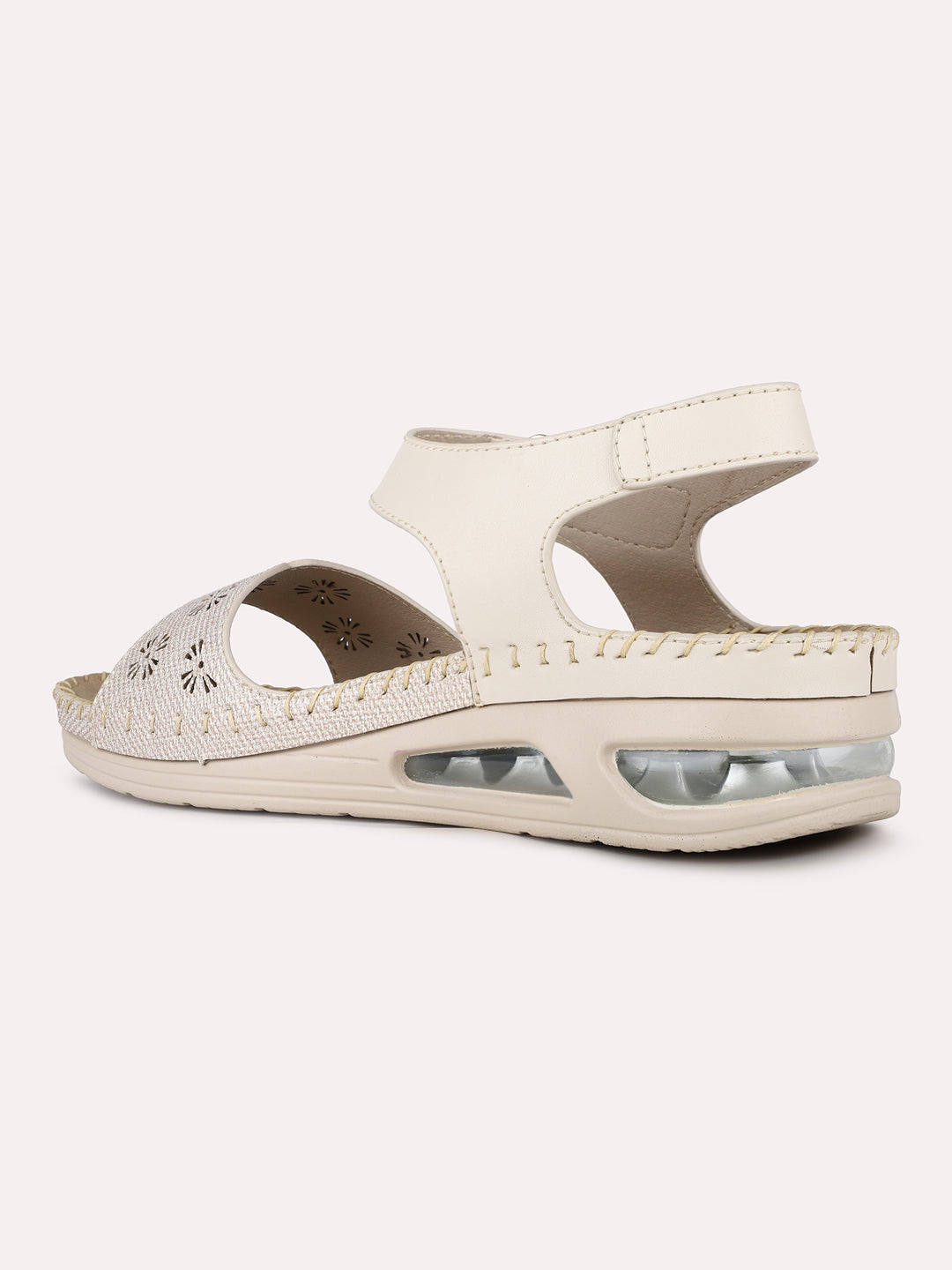 Women Cream Casual Solid Round Toe Flatform Heels