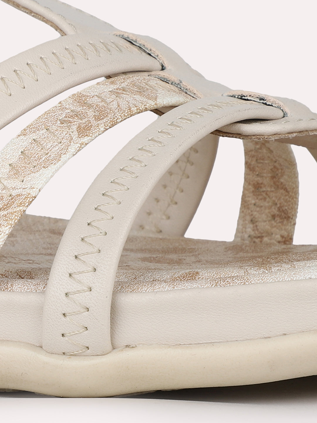 Womens Beige Party Wear Solid Round Toe Sandals