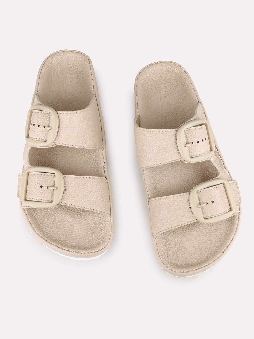 Women Beige Casual Solid Round Toe Open Toe Slip-On Flats