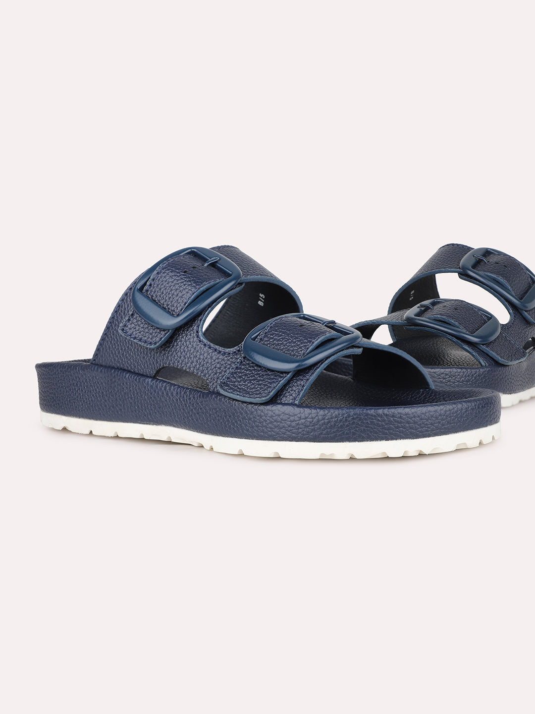 Women Navy Casual Solid Round Toe Open Toe Slip-On Flats