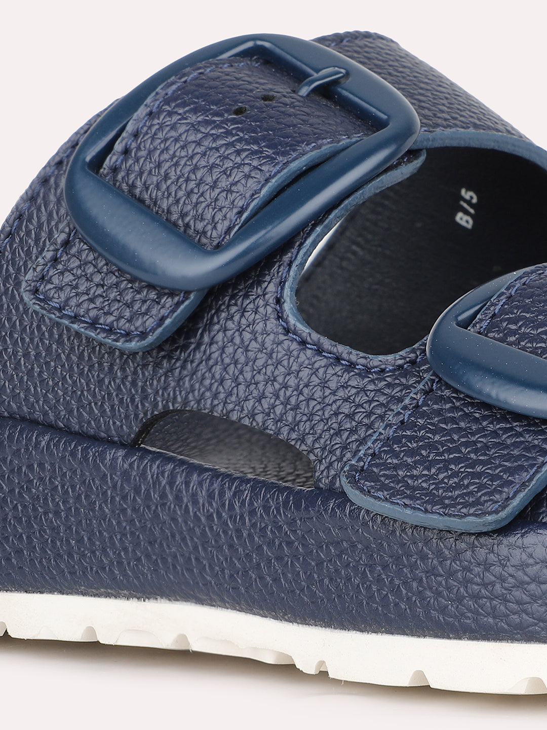 Women Navy Casual Solid Round Toe Open Toe Slip-On Flats