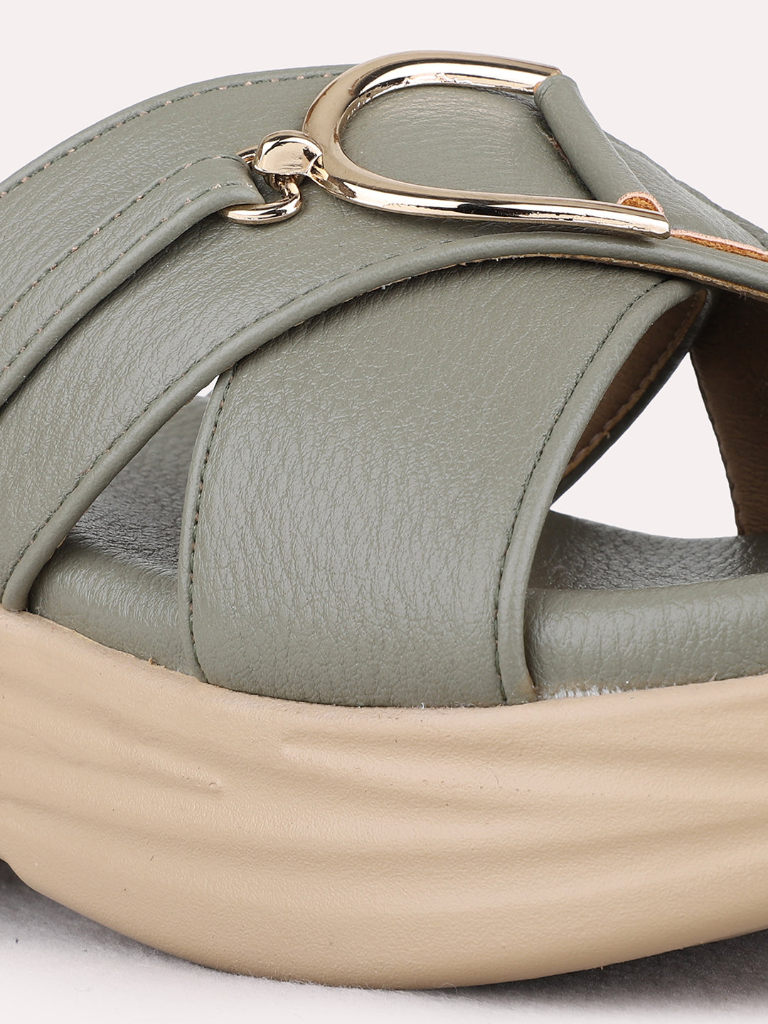 Womens Green Casual Solid Round Toe Wedge Heel Sandals