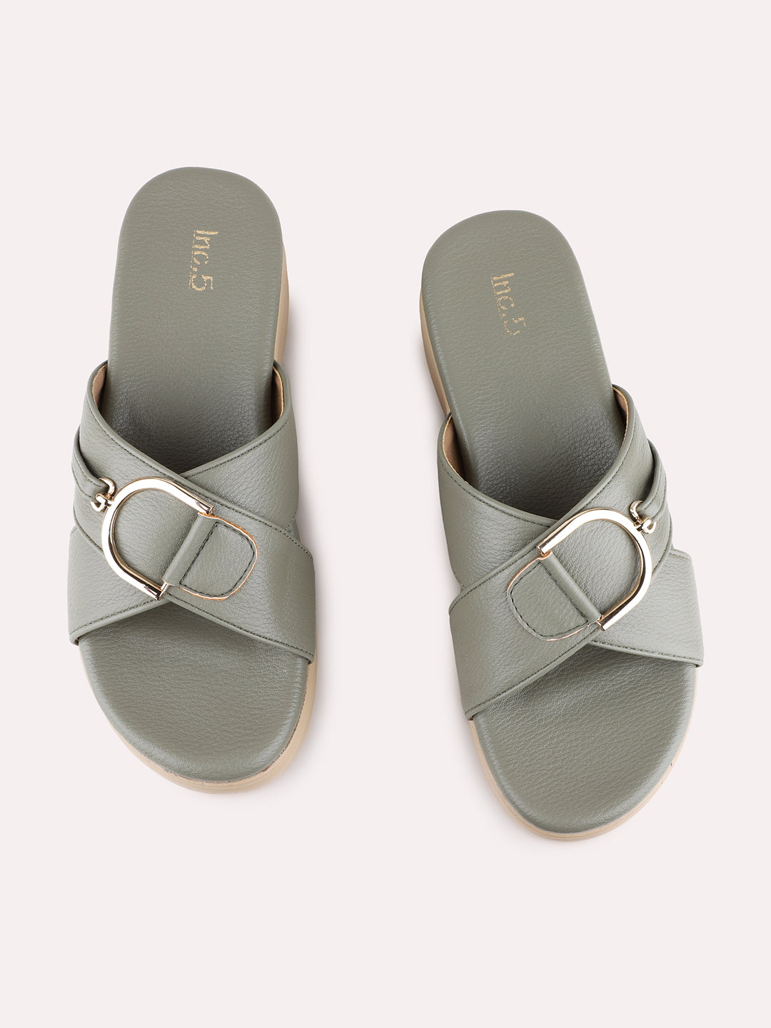 Womens Green Casual Solid Round Toe Wedge Heel Sandals