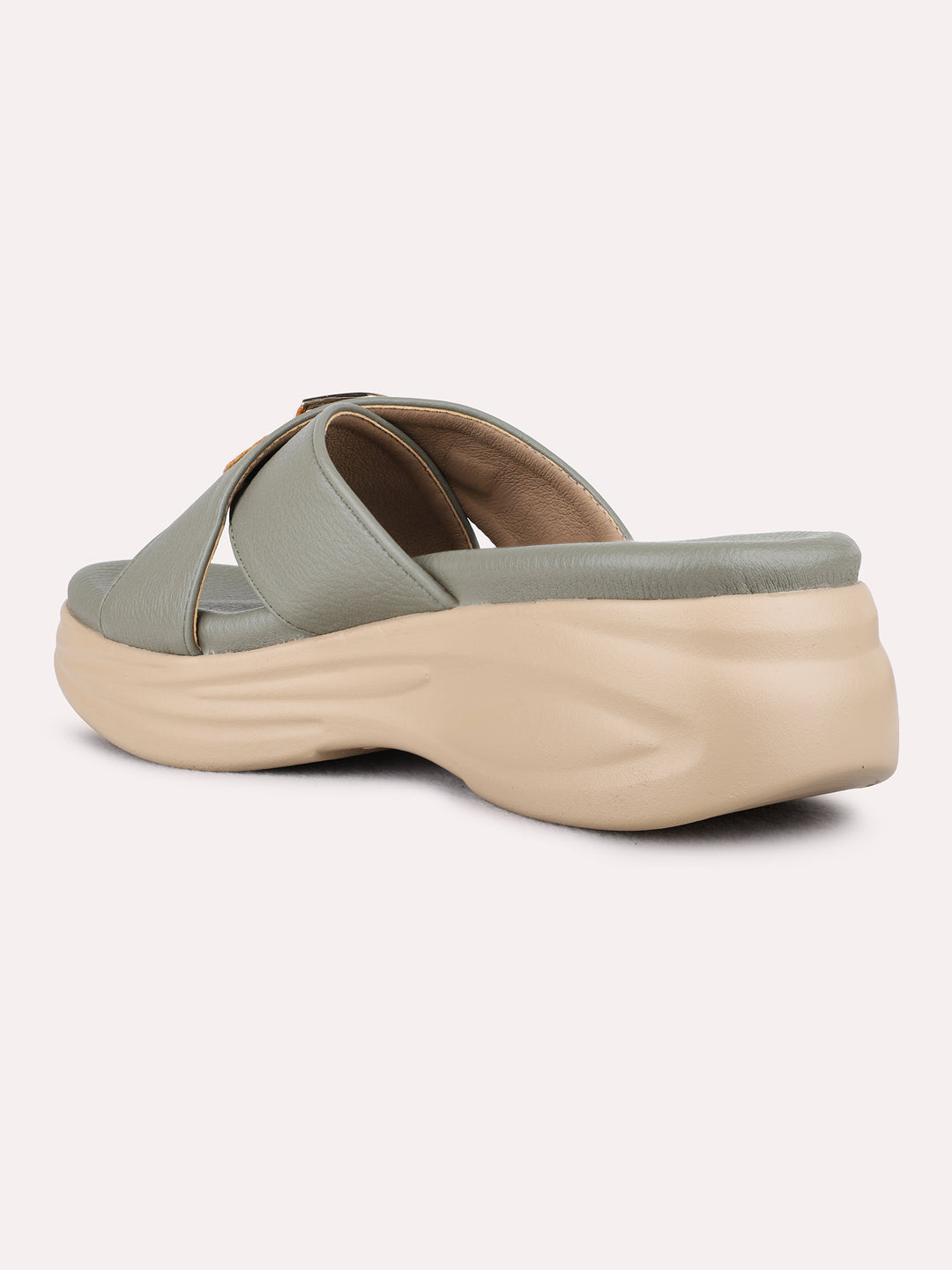 Womens Green Casual Solid Round Toe Wedge Heel Sandals