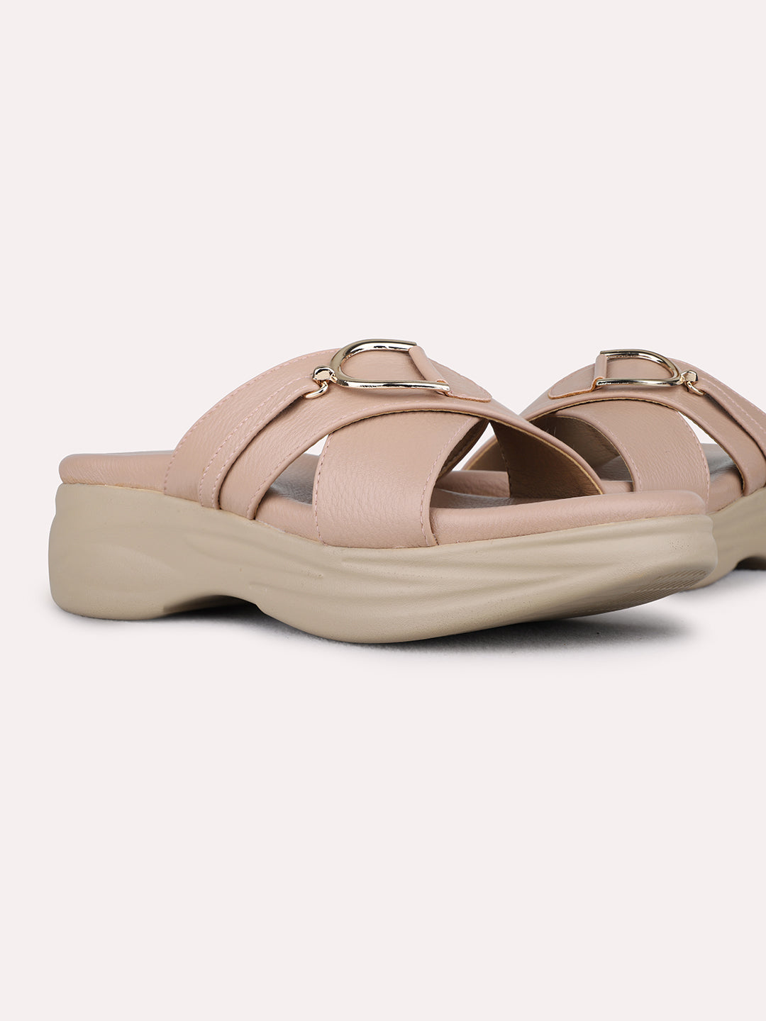 Womens Peach Casual Solid Round Toe Wedge Heels