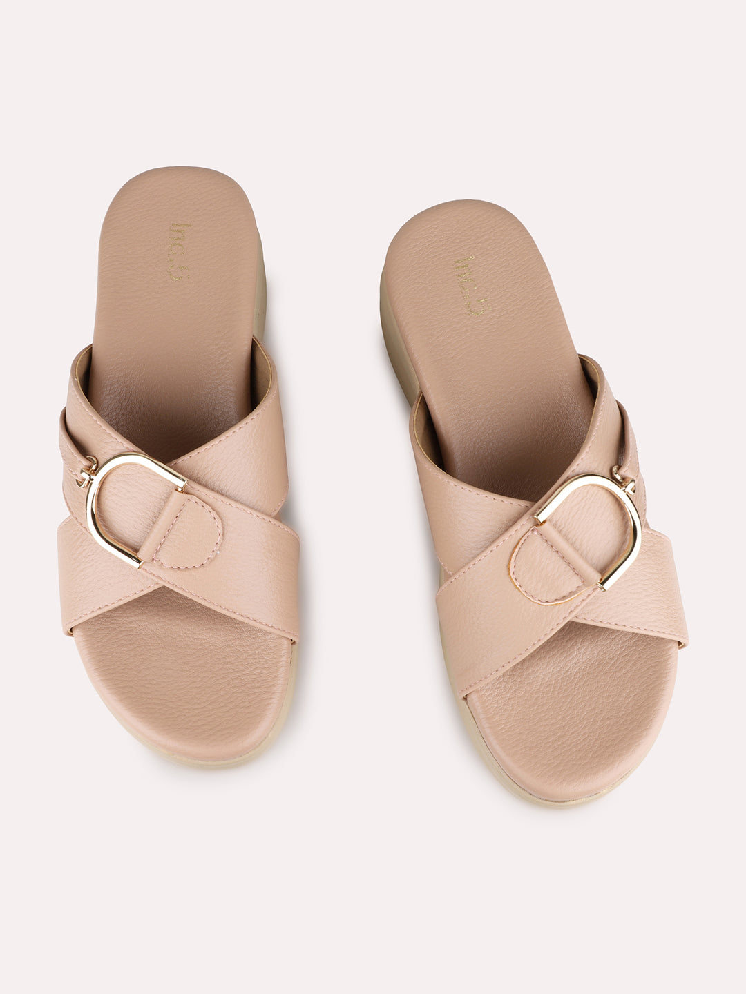Womens Peach Casual Solid Round Toe Wedge Heels