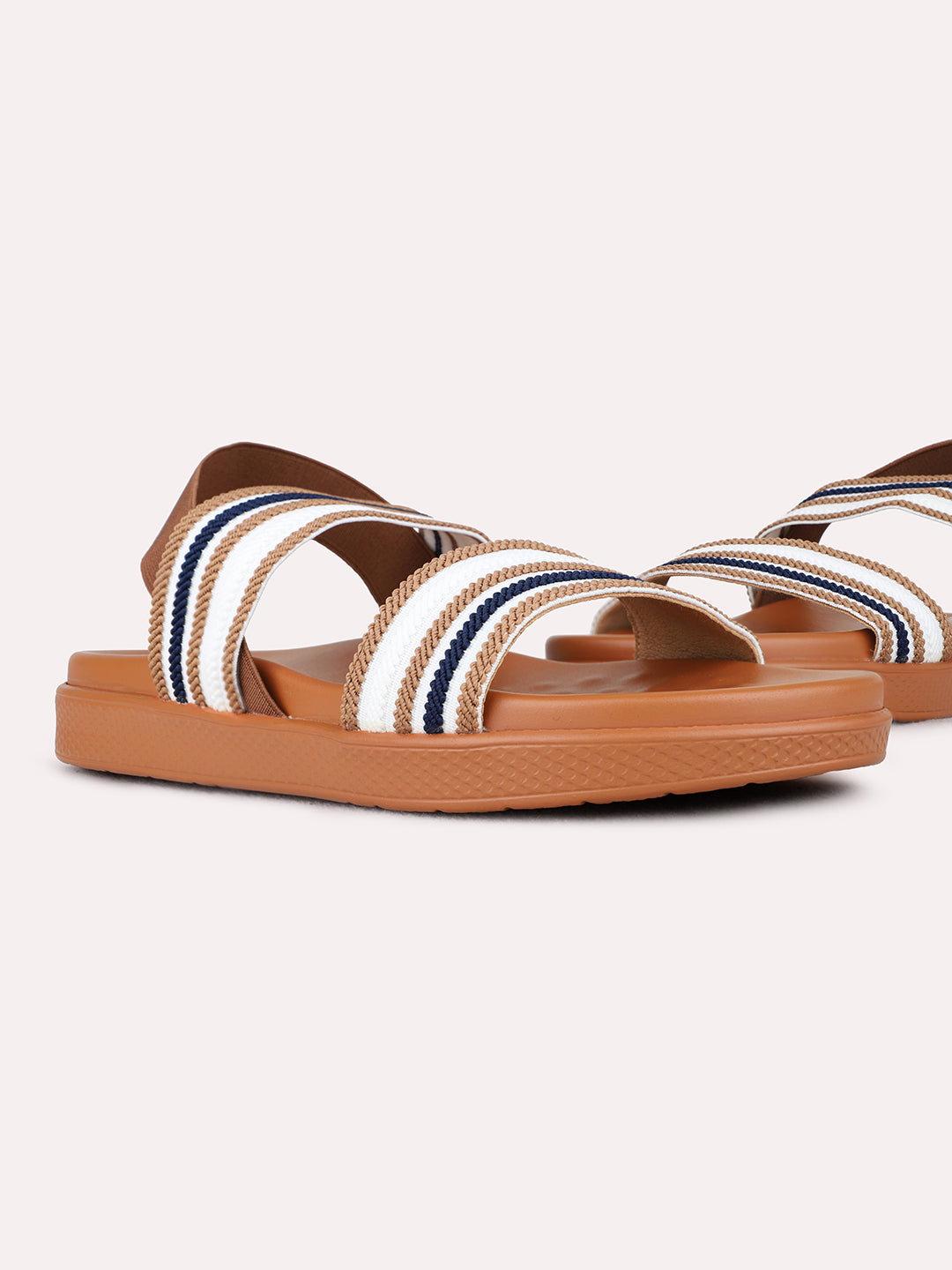 Womens Tan Casual Solid Pattern Open Toe Flats