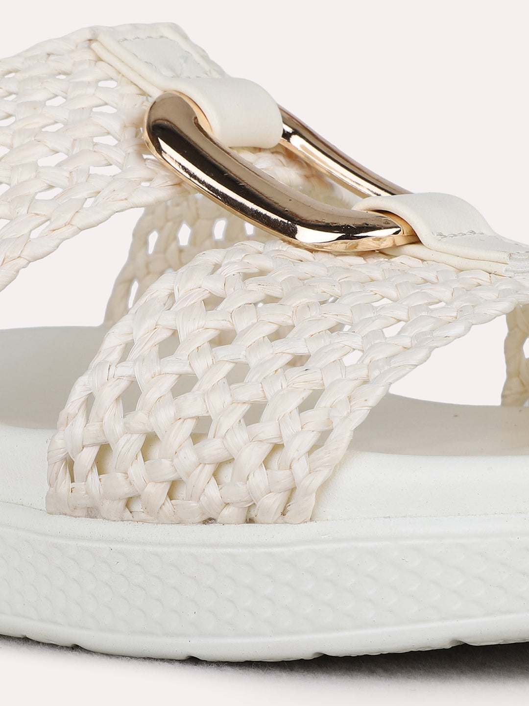 Womens Cream Casual Solid Open Toe Flat Sandals