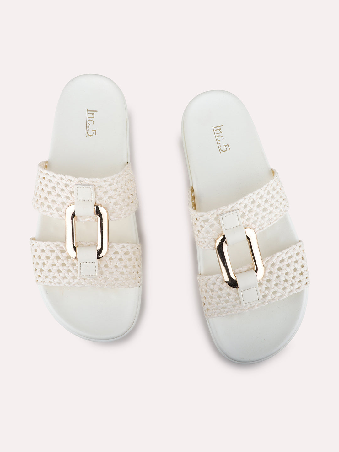 Womens Cream Casual Solid Open Toe Flat Sandals