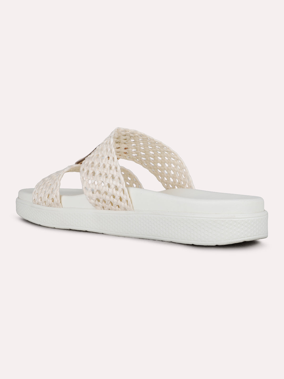 Womens Cream Casual Solid Open Toe Flat Sandals