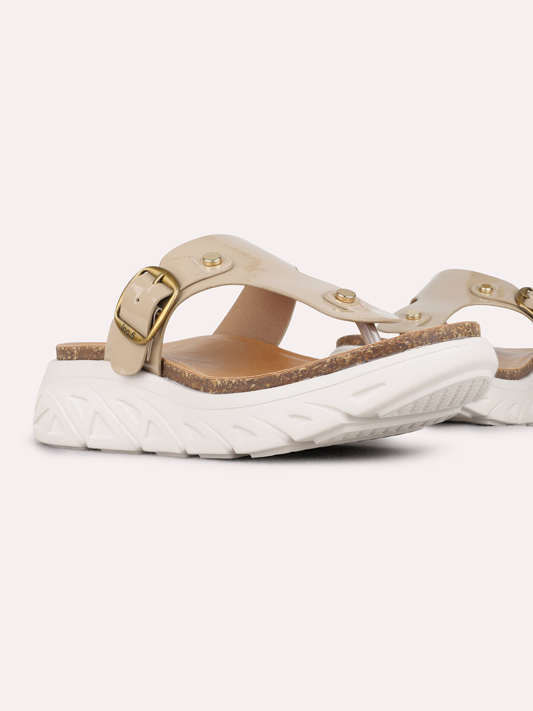 Womens Beige Casual Solid Round Toe Flatform Heel Sandals