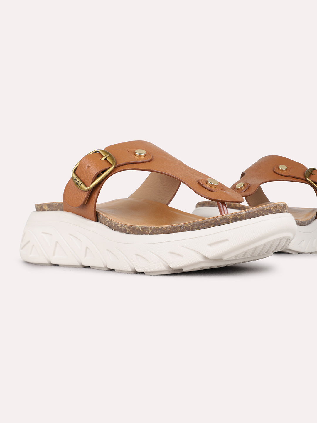 Womens Tan Casual Solid Round Toe Flatform Heel Sandals