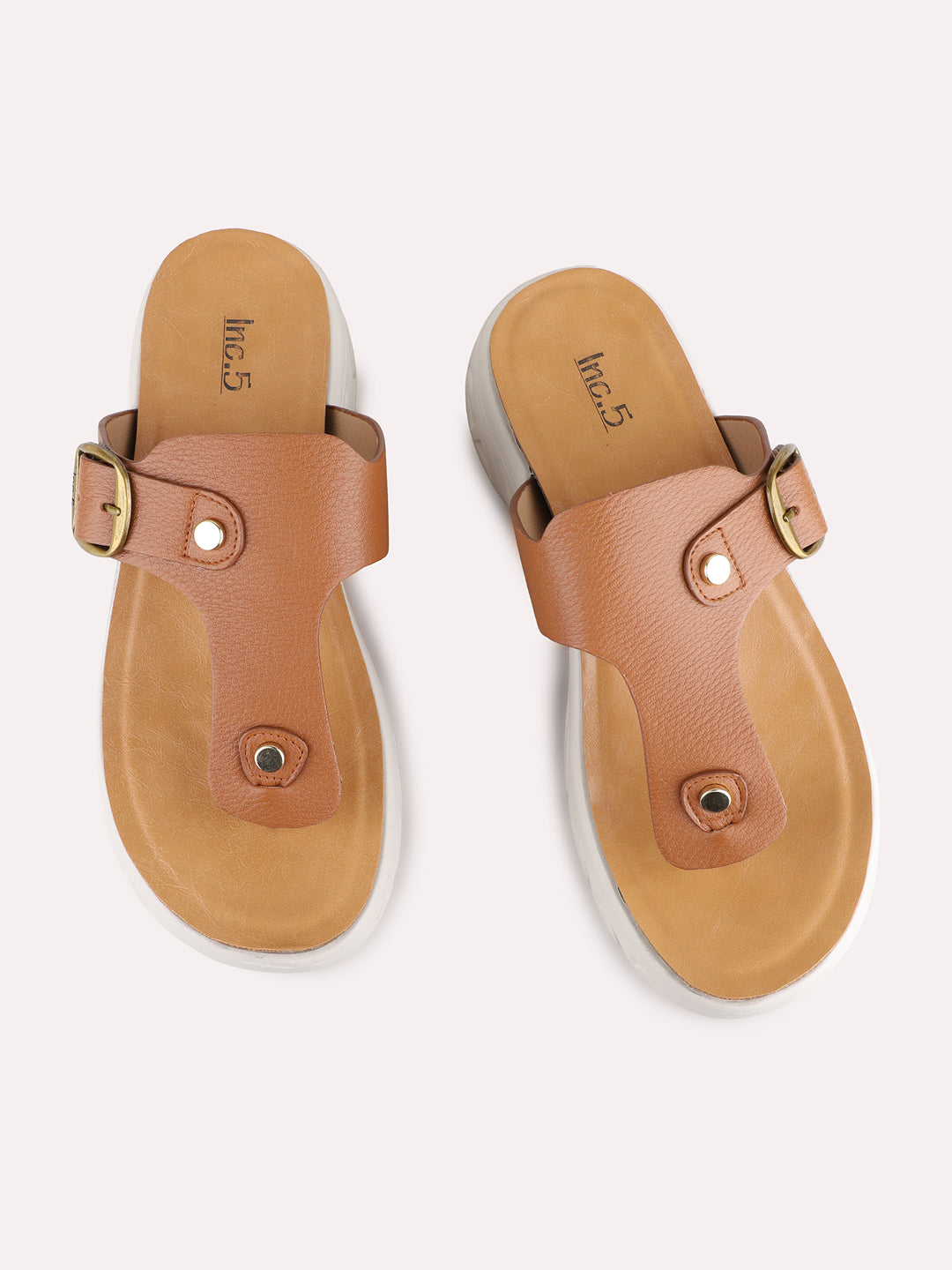 Womens Tan Casual Solid Round Toe Flatform Heel Sandals