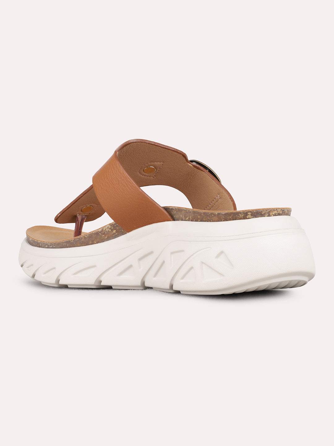 Womens Tan Casual Solid Round Toe Flatform Heel Sandals