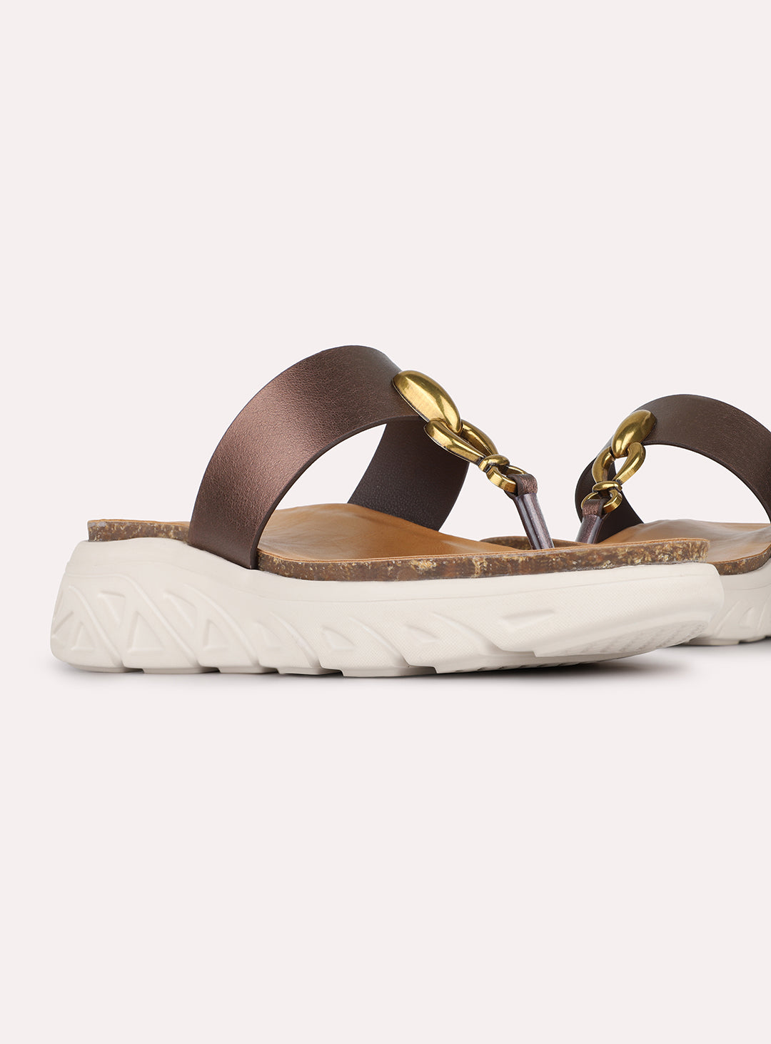 Womens Bronze Casual Solid T-Strap Flatform Heels