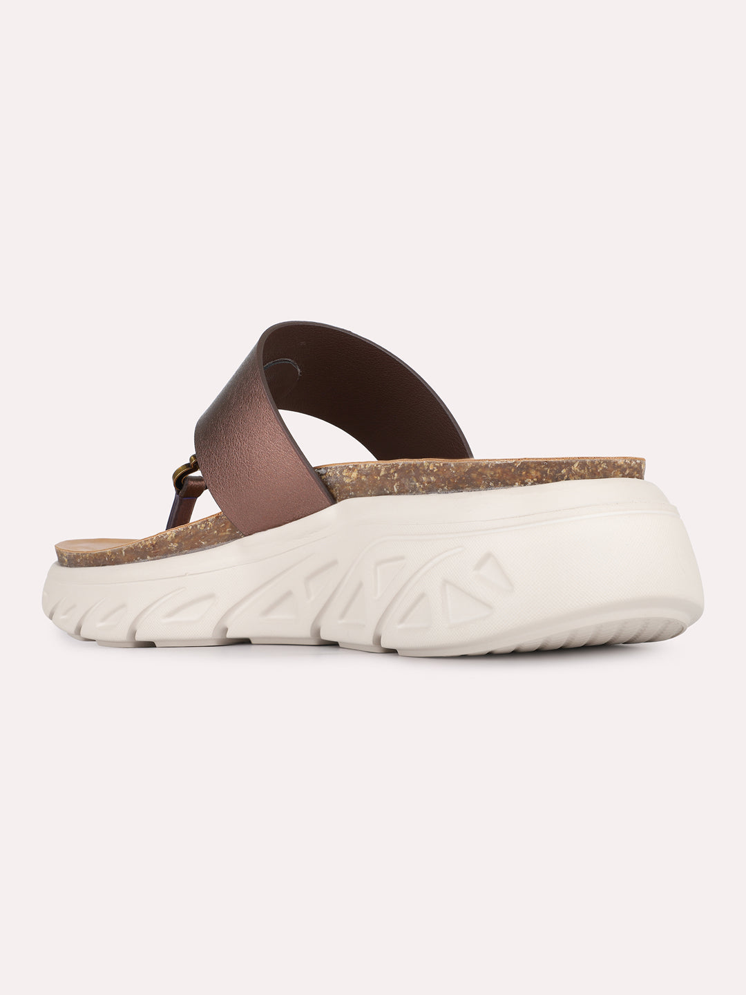 Womens Bronze Casual Solid T-Strap Flatform Heels