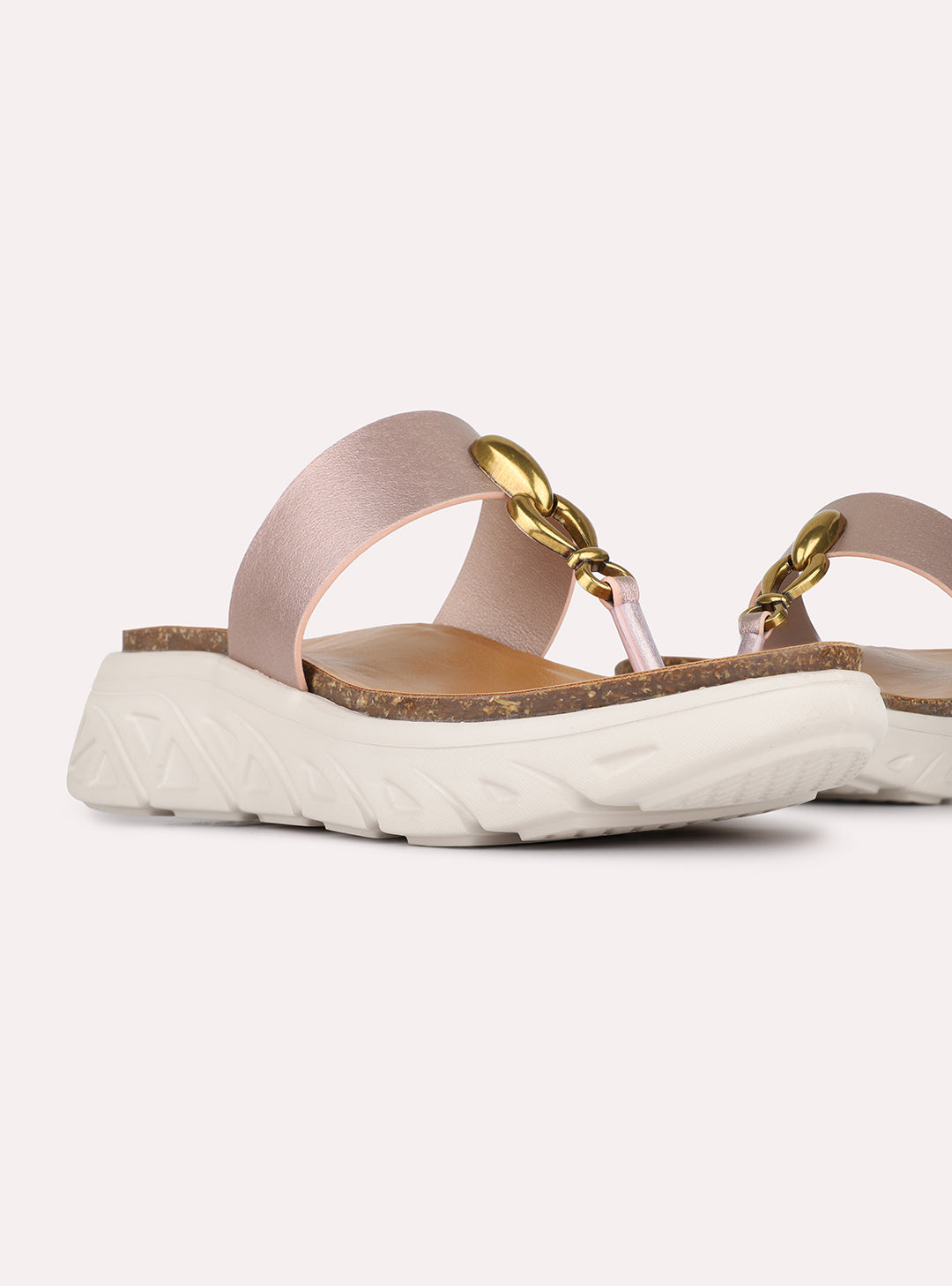 Womens Rose Gold Casual Solid T-Strap Flatform Heels
