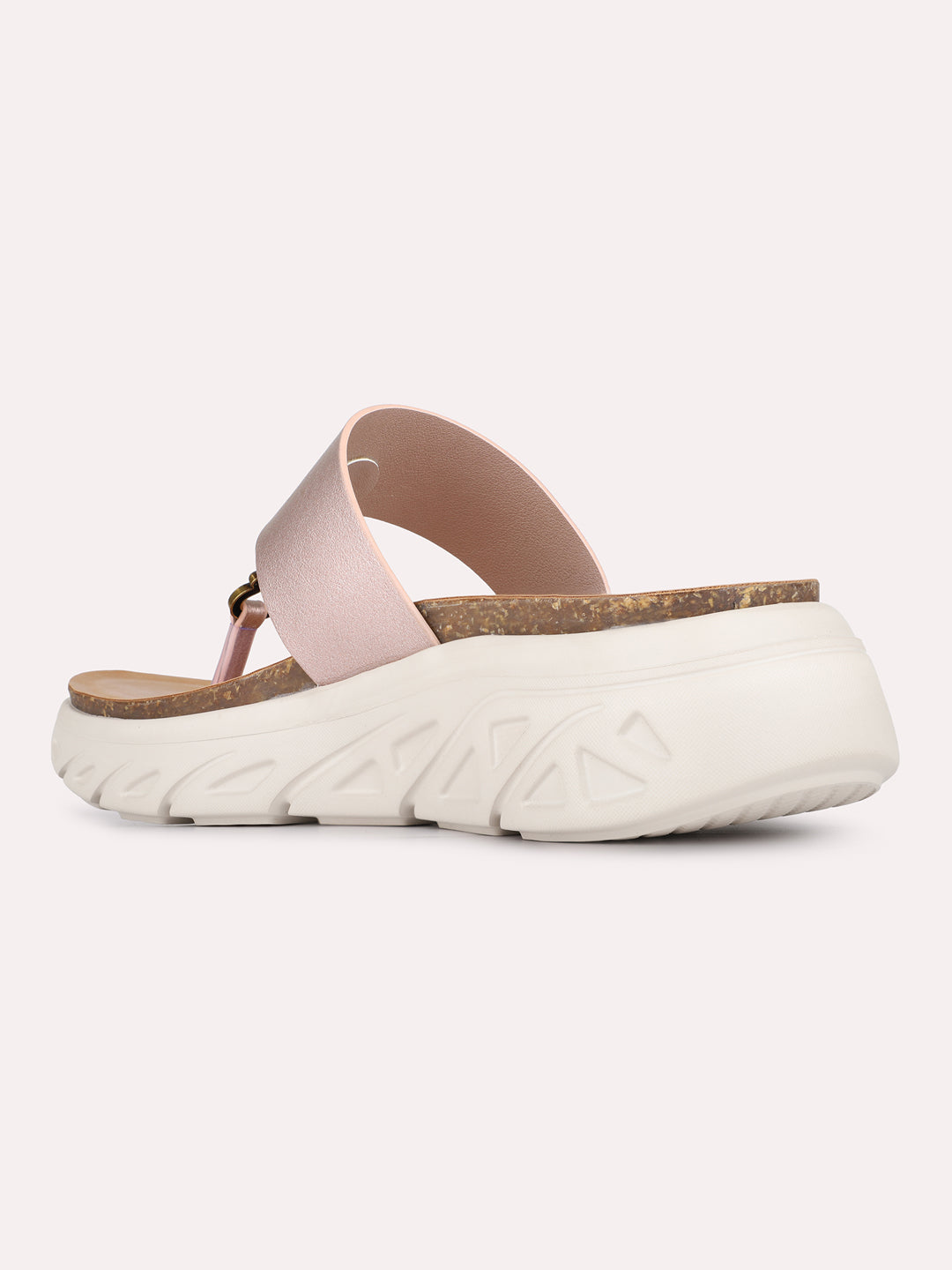 Womens Rose Gold Casual Solid T-Strap Flatform Heels