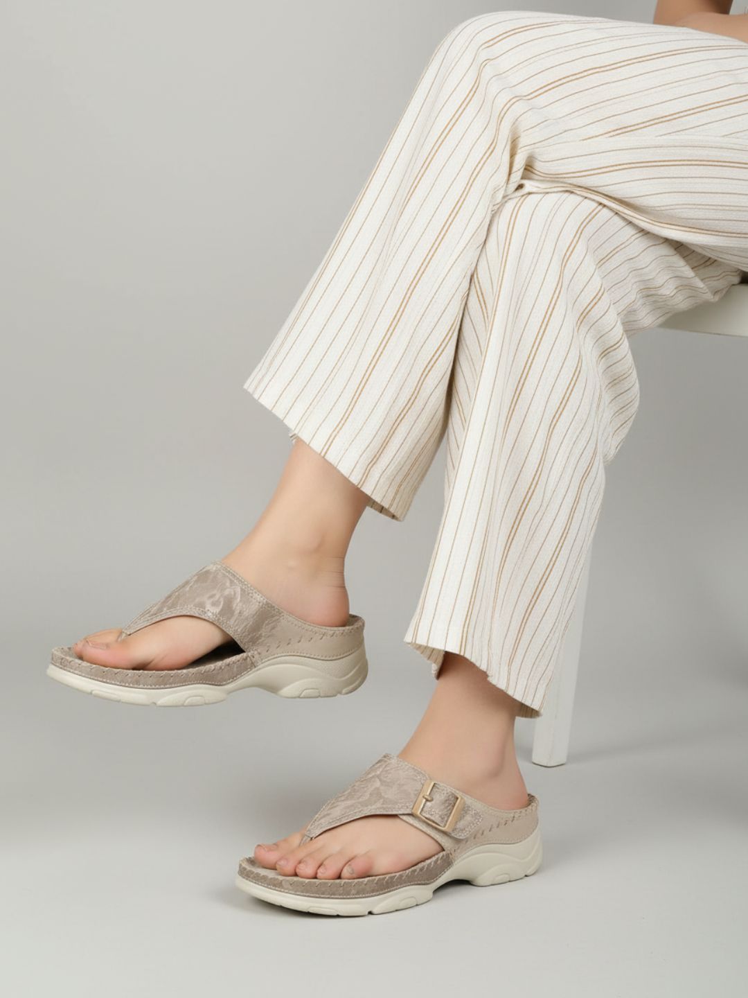 Womens Beige Casual Solid Round Toe Platform Heels