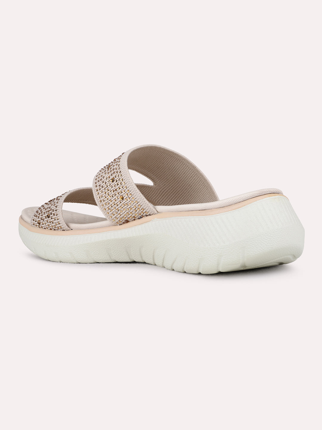 Womens Beige Party Wear Embellished Round Toe Wedge Heels