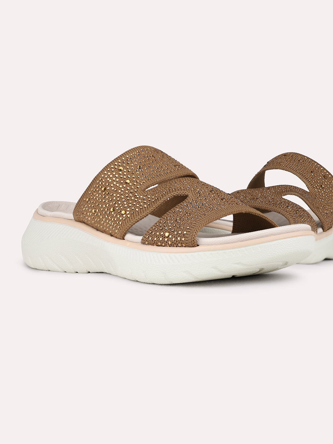 Womens Tan Party Wear Embellished Round Toe Wedge Heels