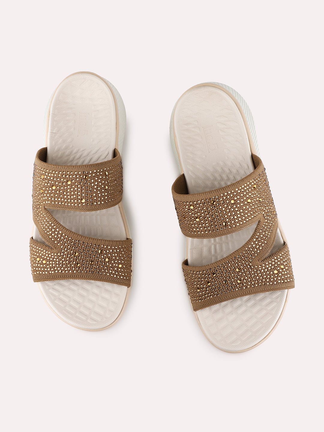 Womens Tan Party Wear Embellished Round Toe Wedge Heels