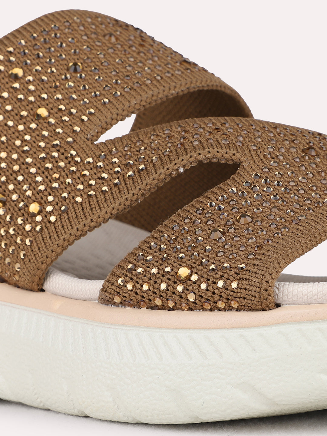 Womens Tan Party Wear Embellished Round Toe Wedge Heels