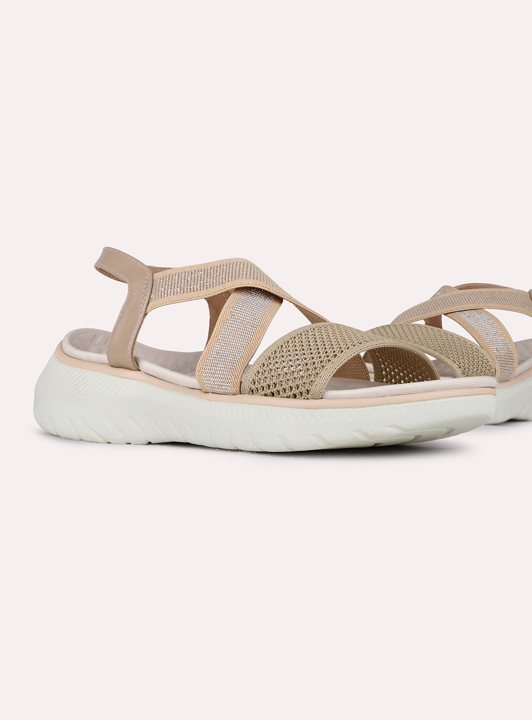 Womens Beige Party Wear Embellished Round Toe Wedge Heels