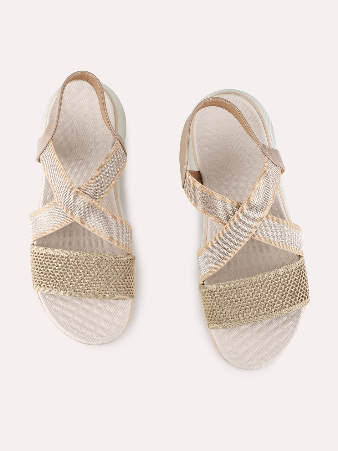 Womens Beige Party Wear Embellished Round Toe Wedge Heels
