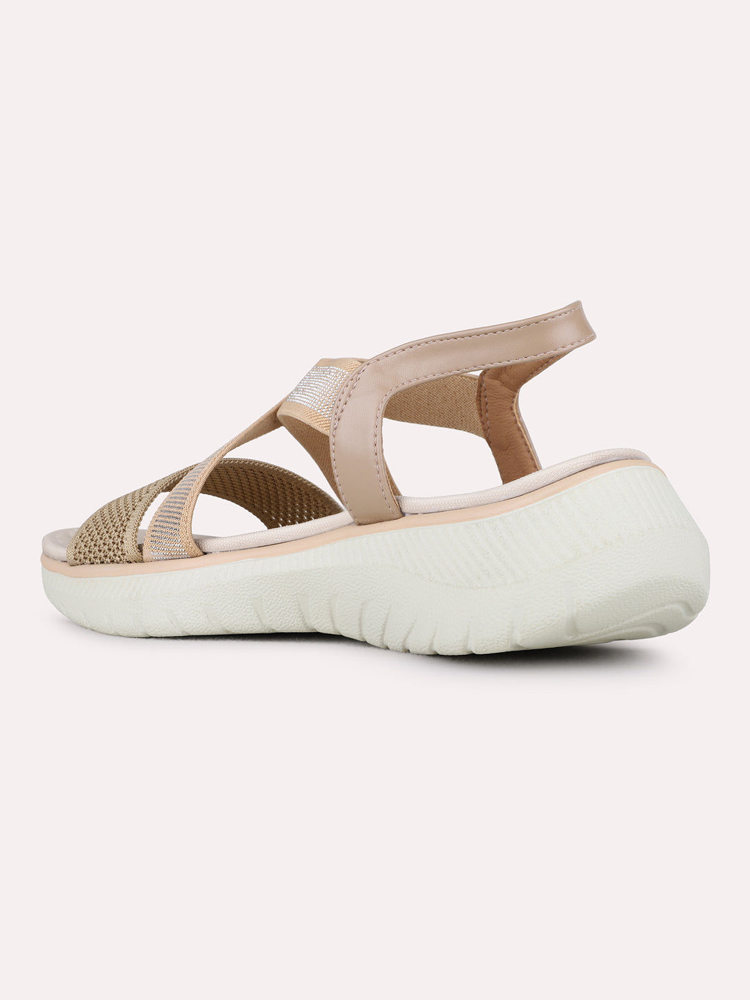 Womens Beige Party Wear Embellished Round Toe Wedge Heels