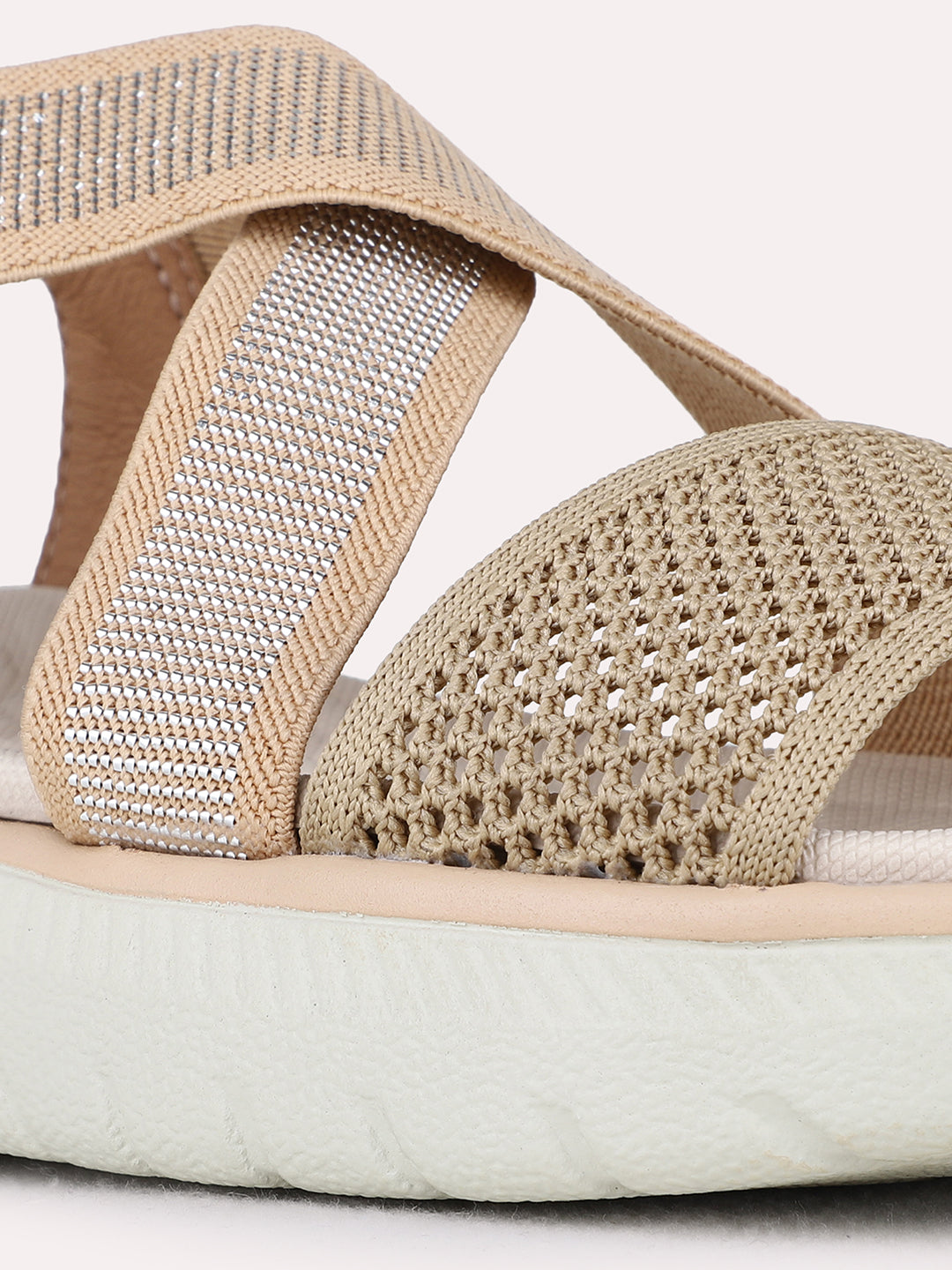 Womens Beige Party Wear Embellished Round Toe Wedge Heels