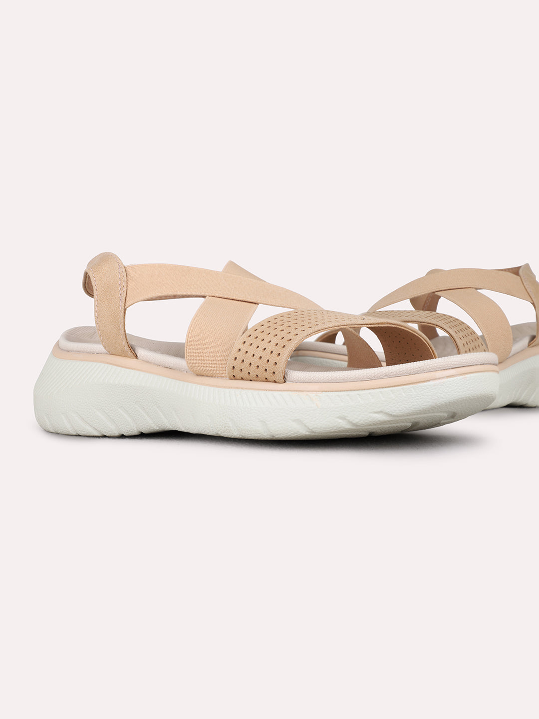 Womens Beige Sports Solid Round Toe Wedge Heels