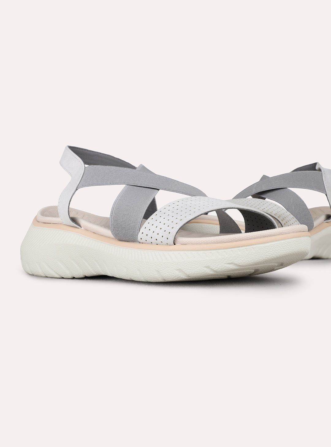 Womens Grey Sports Solid Round Toe Wedge Heels