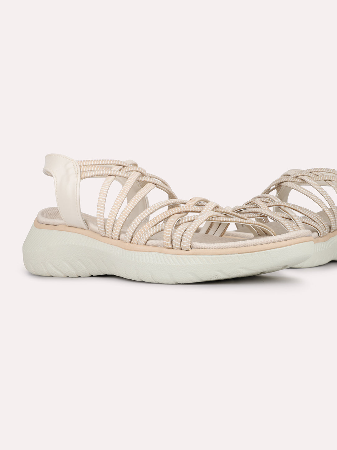Womens Cream Casual Printed Round Toe Flatform Heels
