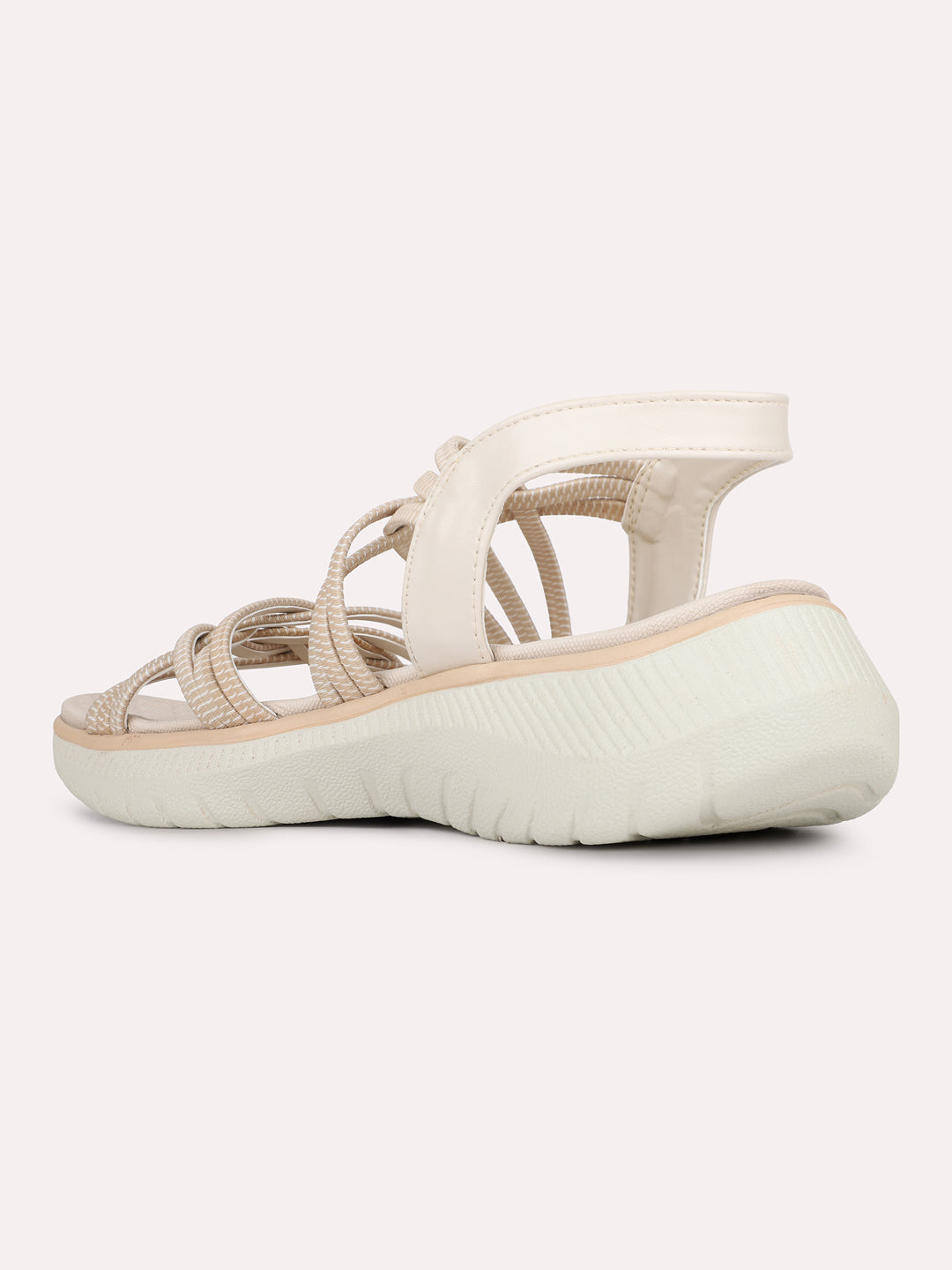 Womens Cream Casual Printed Round Toe Flatform Heels