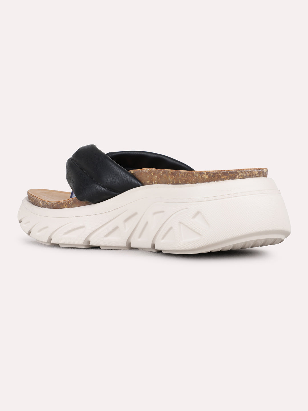 Womens Black Casual Solid Round Toe Flatform Heels