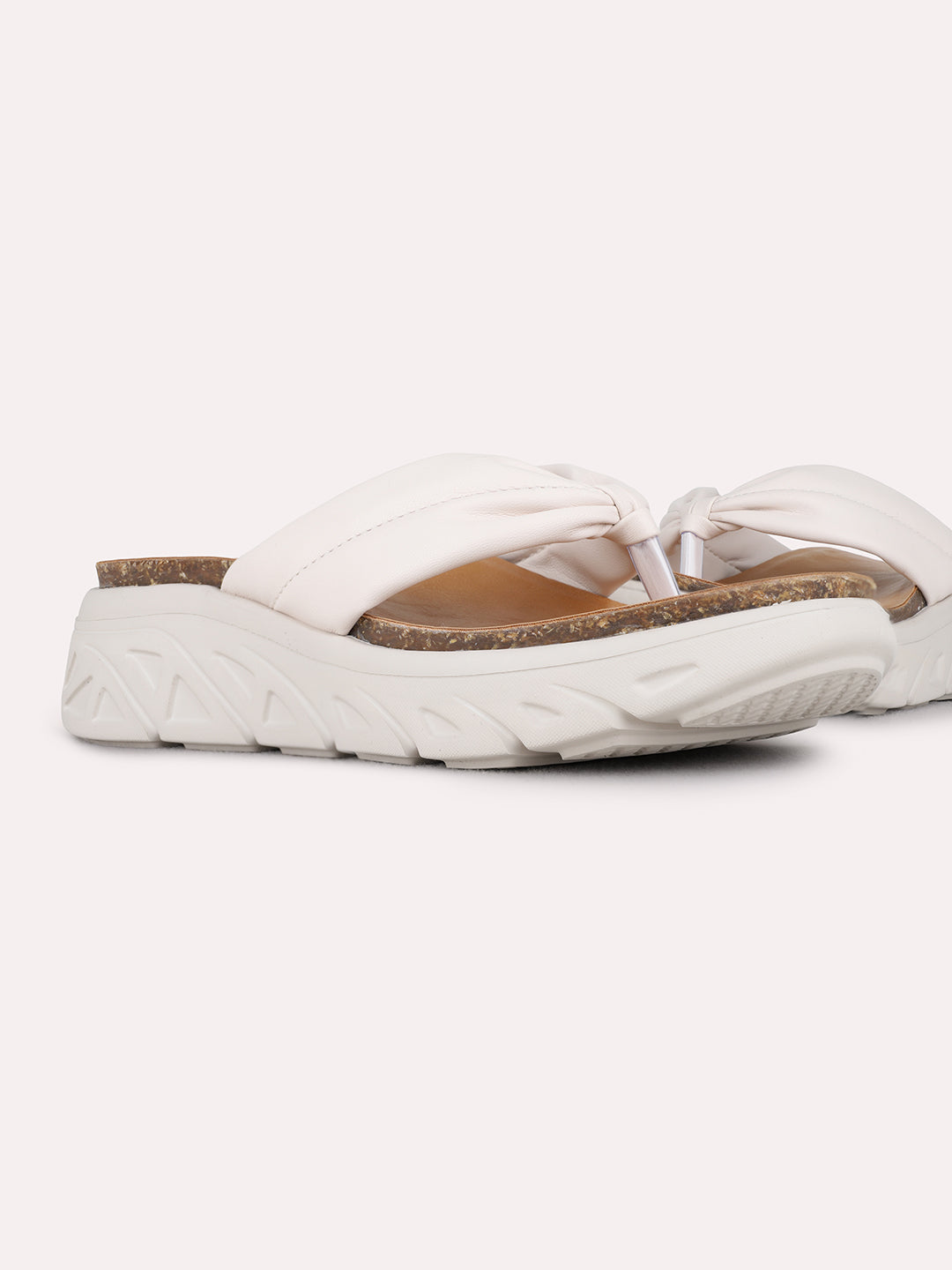 Womens Cream Casual Solid Round Toe Flatform Heels