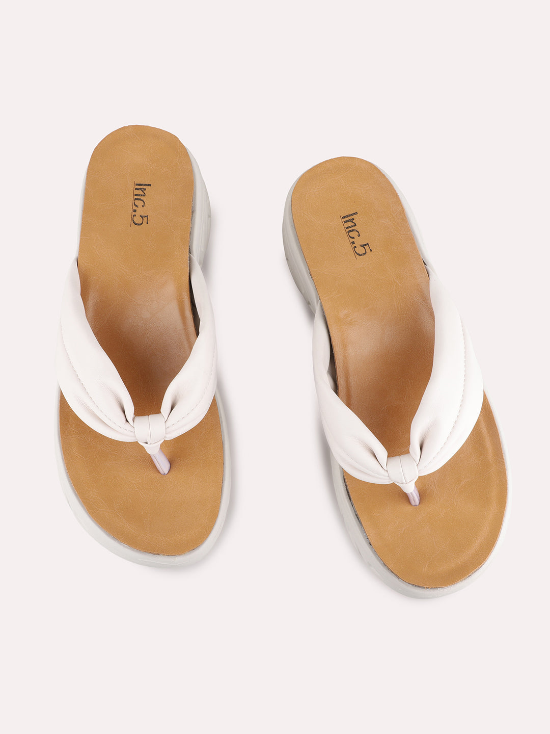 Womens Cream Casual Solid Round Toe Flatform Heels